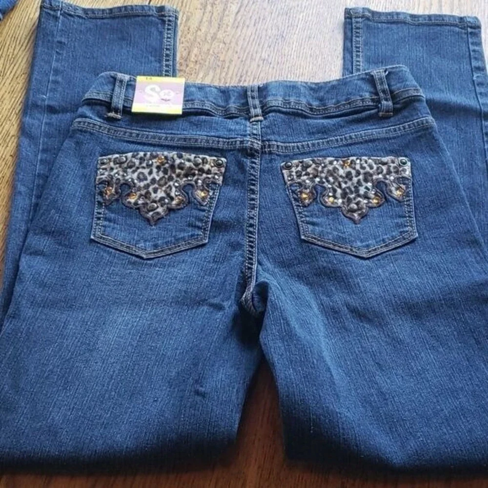So Brand Girls Cheetah-Detail Jeans So Brand Size 14  NWT Adj Waist Denim